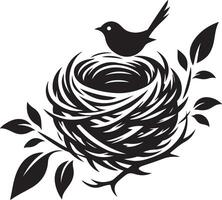 Bird Nest with Eggs Pen and Ink Drawing, Illustration of a bird's nest. Hand-drawn sketch converted vector
