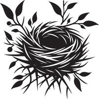 Bird Nest with Eggs Pen and Ink Drawing, Illustration of a bird's nest. Hand-drawn sketch converted vector