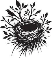 Bird Nest with Eggs Pen and Ink Drawing, Illustration of a bird's nest. Hand-drawn sketch converted vector