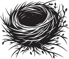 Bird Nest with Eggs Pen and Ink Drawing, Illustration of a bird's nest. Hand-drawn sketch converted vector