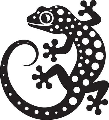 Tokay gekko silhouette on white background. Black hand drawn art of a gekko