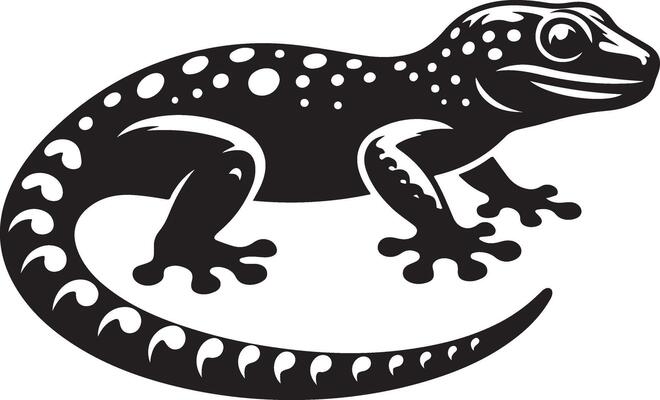 Tokay gekko silhouette on white background. Black hand drawn art of a gekko