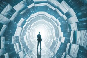 Human resource management and recruitment business concept. One person standing in epicenter photo