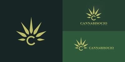 Abstract initial letters C or CC logo in green color isolated on multiple background colors. The logo is suitable for cannabis business logo design illustration inspiration templates. vector