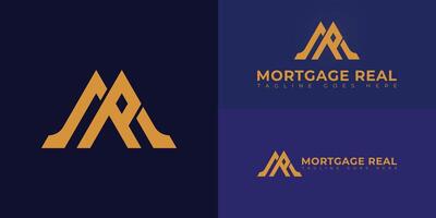 Abstract initial triangle letter MR or RM logo in gold color isolated on multiple background colors. The logo is suitable for mortgage business logo design illustration inspiration templates. vector