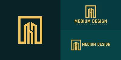 Abstract initial square letter MD or DM logo in gold color isolated on multiple background colors. The logo is suitable for real estate business logo design illustration inspiration templates. vector