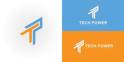 Abstract initial letter TP or PT logo in blue-yellow color isolated on multiple background colors. The logo is suitable for business and technology logo design illustration inspiration template vector