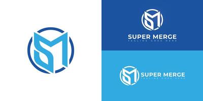 Abstract initial circle letters SM or MS logo in blue color isolated on multiple background colors. The logo is suitable for personal branding logo design illustration inspiration templates. vector
