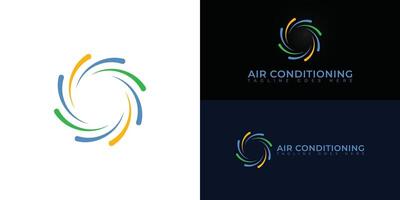 Air conditioning cooling and heating house blower fan icon symbols in multiple colors isolated on multiple background colors. The logo is suitable for air conditioning installation service logo design vector