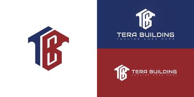 Abstract initial hexagon letter TB or BT logo in blue-red color isolated on multiple background colors. The logo is suitable for real estate and construction company logo design illustration vector