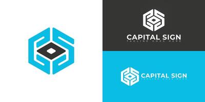 Abstract initial hexagon letter CS or SC logo in blue color isolated on multiple background colors. The logo is suitable for capital business logo design illustration inspiration templates. vector