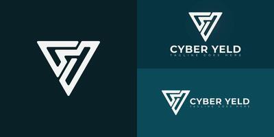 Abstract initial triangle letters CY or YC logo in white color isolated on multiple background colors. The logo is suitable for cyber security business logo design illustration inspiration vector