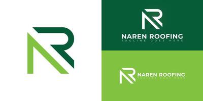 Abstract initial square letter NR or Rn logo in green color isolated on multiple background colors. The logo is suitable for roofing company logo design illustration inspiration templates. vector