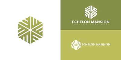 Abstract initial hexagon letter EM or ME logo in green color isolated on multiple background colors. The logo is suitable for Modern Real Estate Business logo design inspiration templates. vector