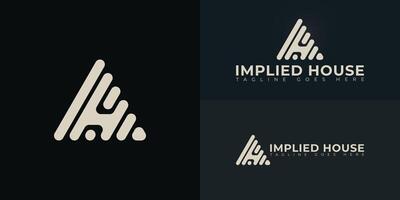 Abstract initial triangle letter IH or HI logo in gold color isolated on multiple background colors. The logo is suitable for real estate and property logo design illustration inspiration vector