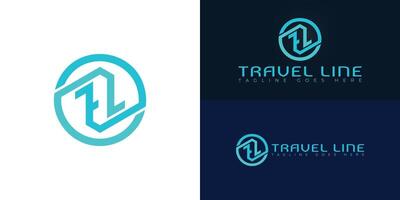 Abstract initial circle letter TL or LT logo in blue color isolated on multiple background colors. The logo is suitable for travel business logo design illustration inspiration templates. vector