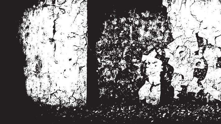 Intensely Dark Black Grunge Texture Overlay on Pure White Background, Emphasizing Depth