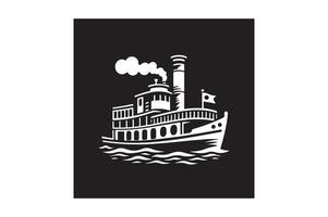 a black and white drawing of a ship with smoke coming out of the top. vector