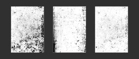 Set of old shabby vertical backgrounds. Black and white grunge for a worn vintage overlay texture effect. Rough dirty grainy A4 paper design. vector