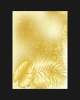 Elegant Golden Background with Palm Leaves and Grunge Texture. An opulent and stylish golden A4 template suitable for covers, wedding invitations, prints, and decorations. vector
