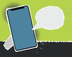 Set of collage elements with phones. Retro banner concept with cut out paper elements. vector
