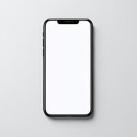 Mobile phone with white empty display screen mockup template photo