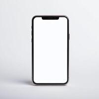 Mobile phone with white empty display screen mockup template photo
