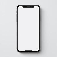 Mobile phone with white empty display screen mockup template photo
