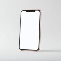 Mobile phone with white empty display screen mockup template photo