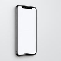 Mobile phone with white empty display screen mockup template photo