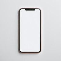 Mobile phone with white empty display screen mockup template photo