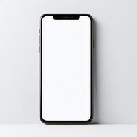 Mobile phone with white empty display screen mockup template photo