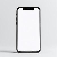Mobile phone with white empty display screen mockup template photo