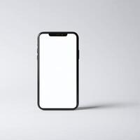 Mobile phone with white empty display screen mockup template photo