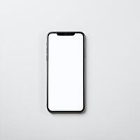 Mobile phone with white empty display screen mockup template photo