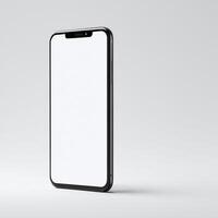 Mobile phone with white empty display screen mockup template photo