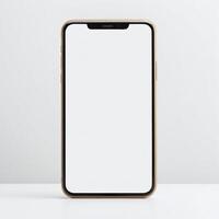 Mobile phone with white empty display screen mockup template photo
