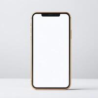 Mobile phone with white empty display screen mockup template photo