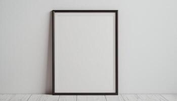Blank picture frame on white wall mockup template photo