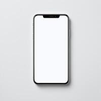 Mobile phone with white empty display screen mockup template photo