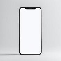 Mobile phone with white empty display screen mockup template photo