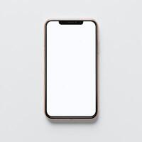 Mobile phone with white empty display screen mockup template photo