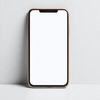 Mobile phone with white empty display screen mockup template photo