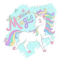 Cute magic unicorn square postcard illustration vector