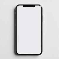 Mobile phone with white empty display screen mockup template photo