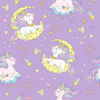 Seamless pattern dreaming unicorns on a moon background vector