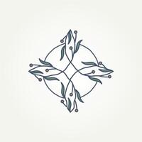 minimalist witch's knot with leaves around line art icon logo illustration design. simple modern wicca symbol and power of four elements concept vector