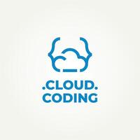 minimalist cloud coding line art label logo illustration design. simple modern coding, programmer, developer logo concept vector
