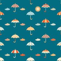 Abstract geometric umbrella in the sky seamless pattern. Perfect print for textile, fabric, T-shirt. Retro style illustration. vector