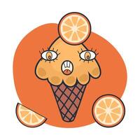 Giggle face orange ice cream character with doodle eyes in 90s style. Perfect print for tee, sticker, poster. Hand drawn illustration for decor and design. vector